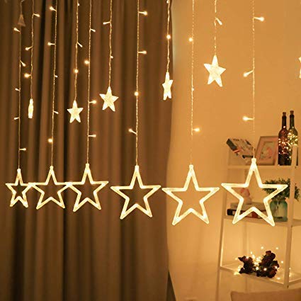 Stars LED Christmas & Diwali Lights Curtain String Lights Window Curtain Led Lights for Decoration with 8 Flashing for Christmas, Wedding, Party, Home, Patio Lawn (Warm White)