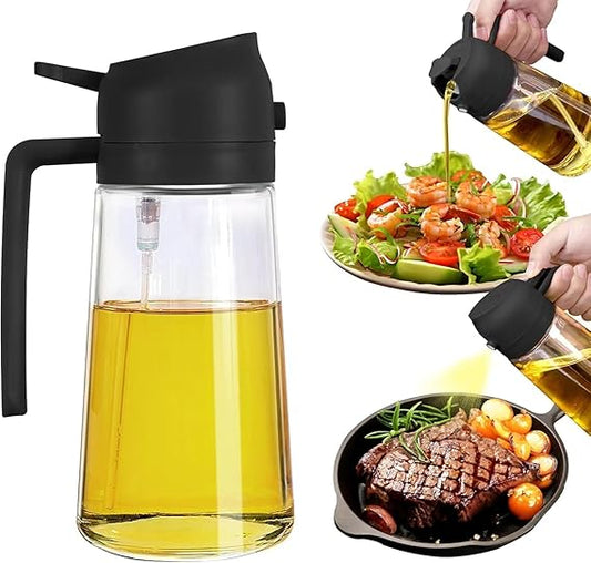 500ml 2-in-1 Oil Sprayer & Dispenser Bottle – Premium Glass Oil Bottle with Nozzle for Healthy Cooking, Air Fryer, BBQ, Salad, Roasting ( Multi Color )